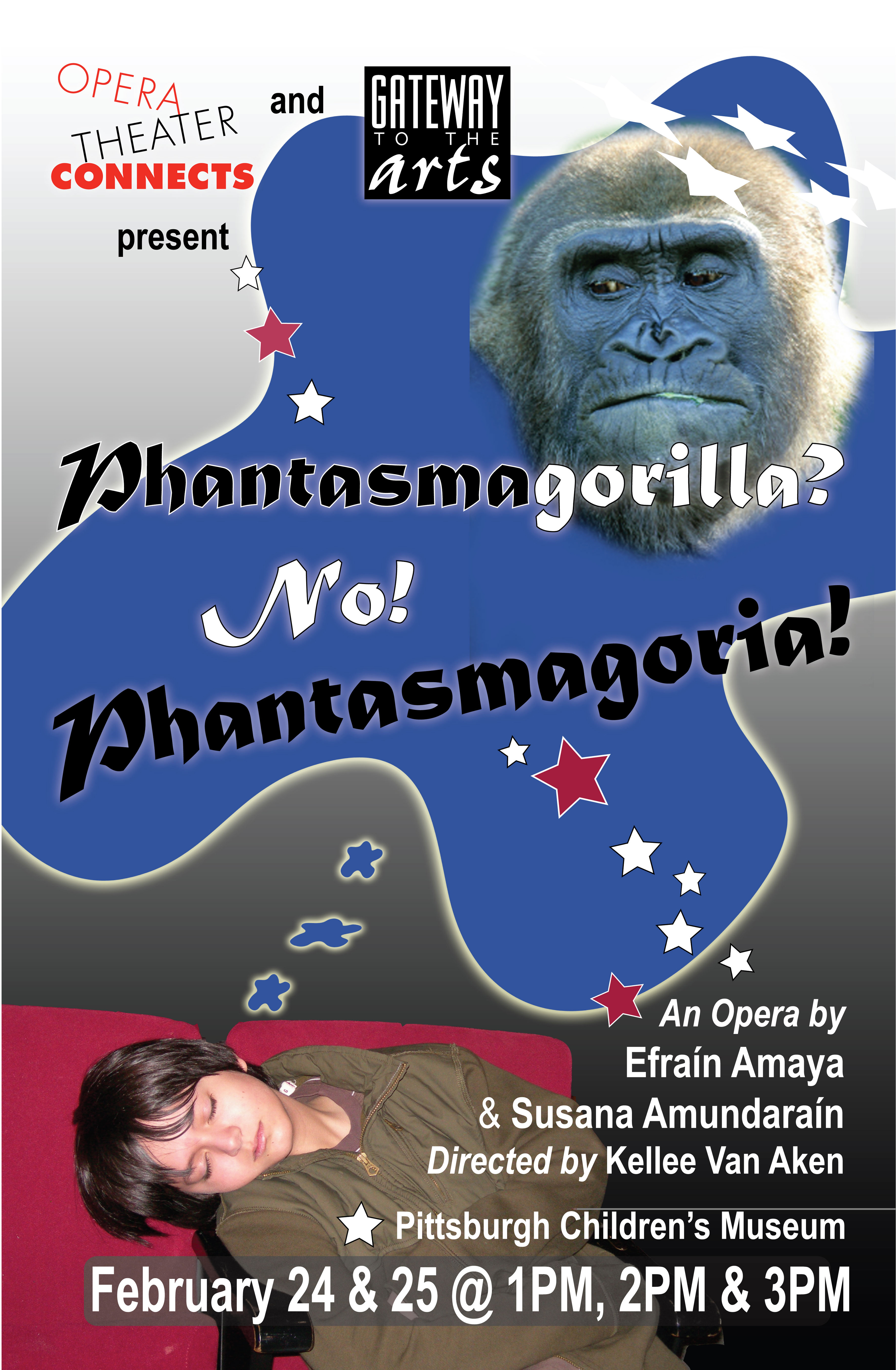 Poster for Phantasmagorilla? No! Phantasmagoria, a children’s opera by Efraín Amaya and Susana Amundaraín